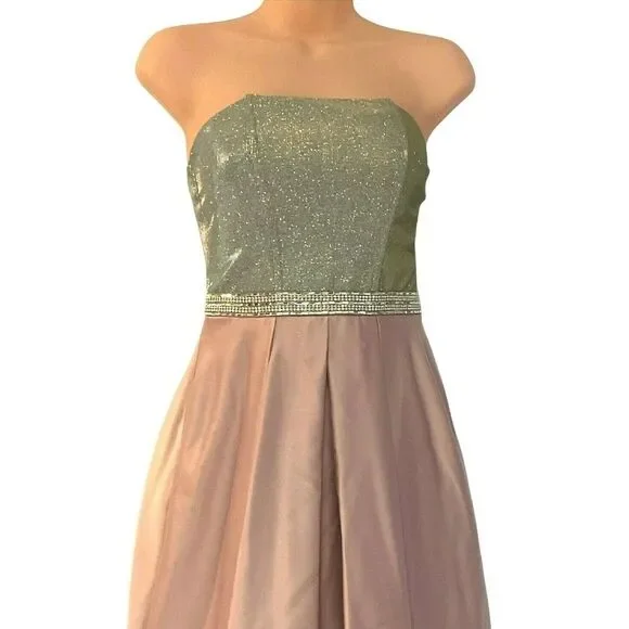 Speechless Mauve Spaghetti Strap Satin Silver Tulle Evening Gown Prom Dress - Picture 8 of 12
